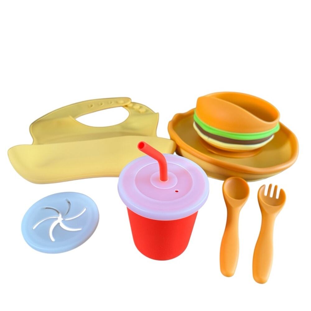 Baby Silicone Fast Food Style Feeding Set Hamburger Bowl BPA Free